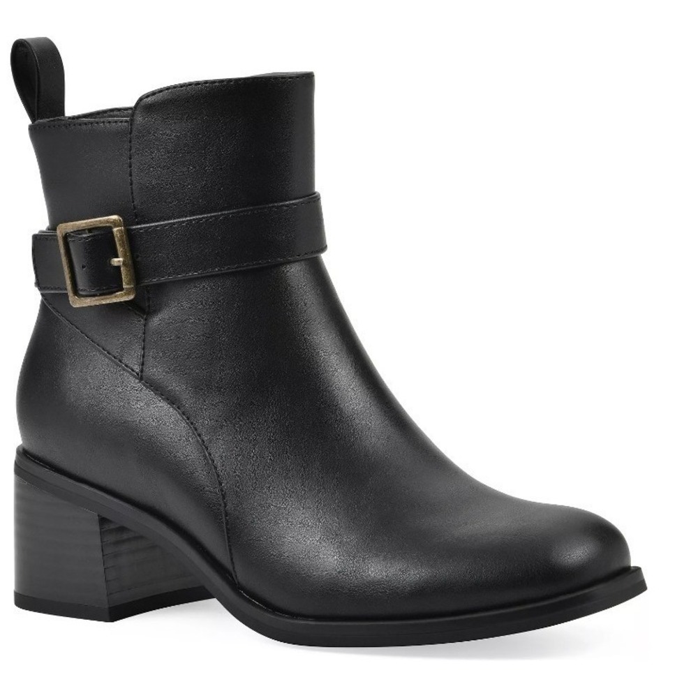 White Mountain‎ Women Boots 7.5M Narrows Buckle Bootie Black Smooth Faux Leather